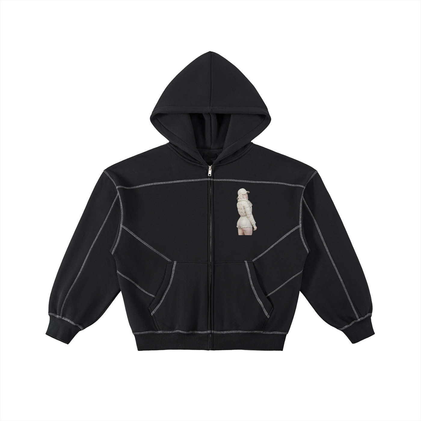 Stonecold: Contrast-Stitched Boxy Fleece Zip Hoodie