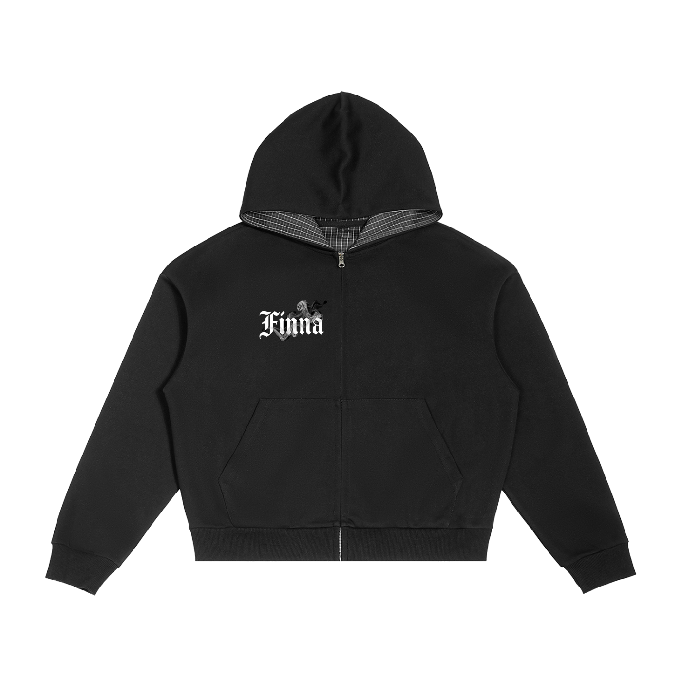 Goldenhind: Contrast Plaid Boxy Zip Hoodie