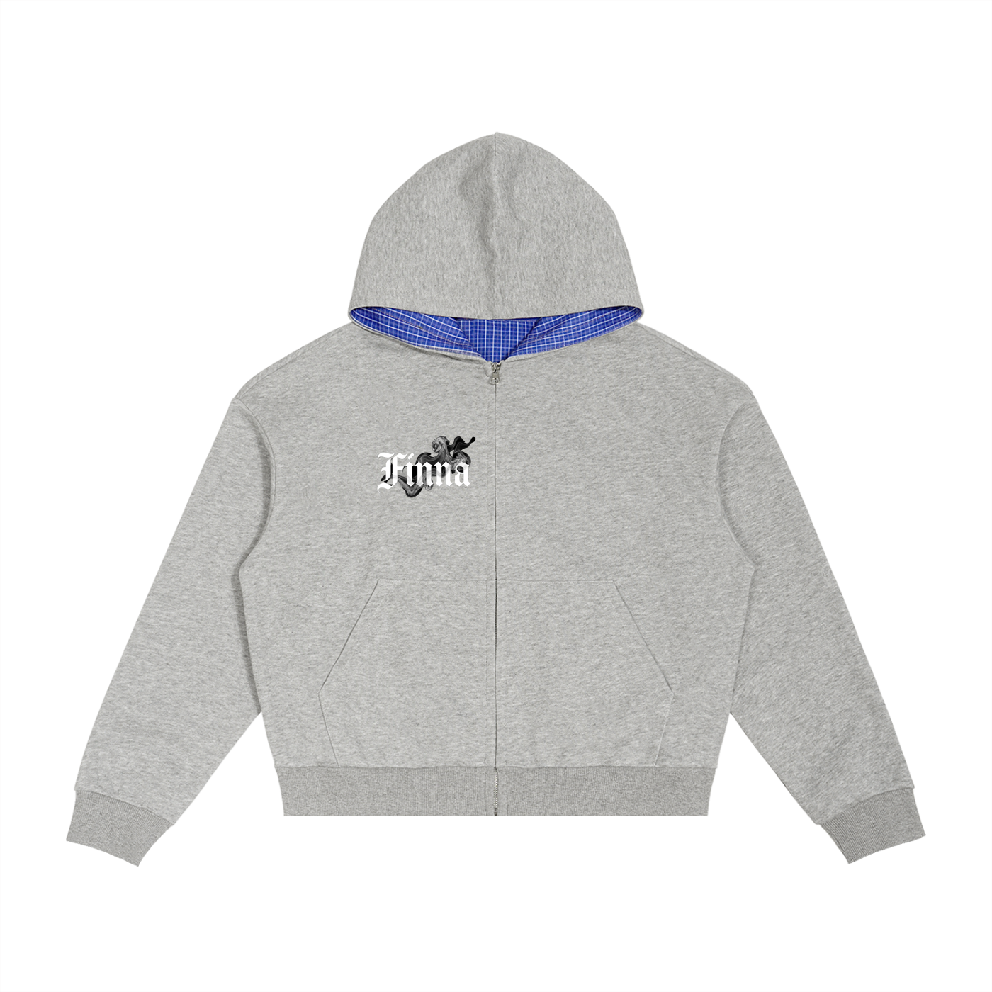 Goldenhind: Contrast Plaid Boxy Zip Hoodie