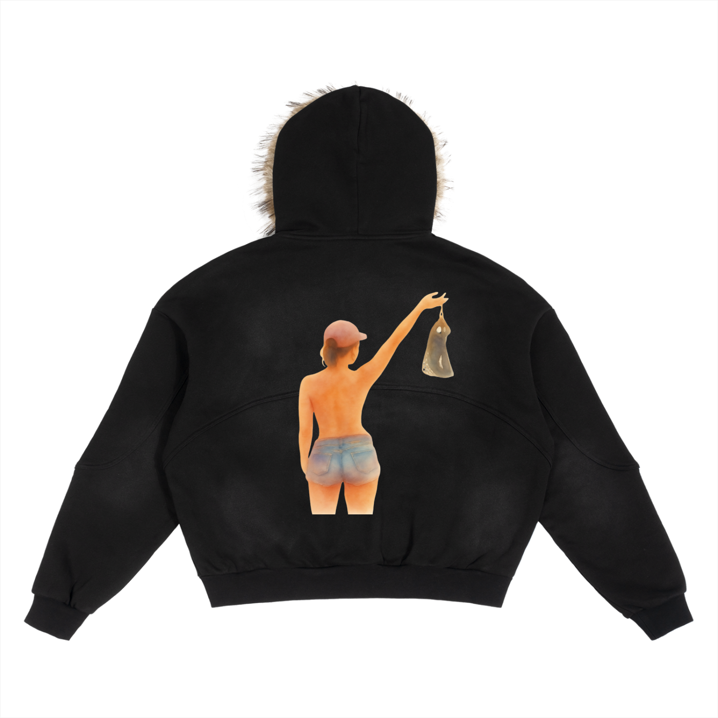 Sunning: Sun Fade Boxy Detachable Fur Hoodie